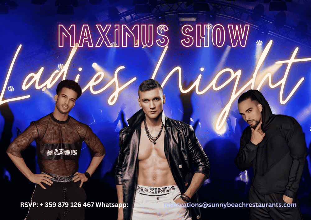 three man dancers from male dance show event at sunny beach